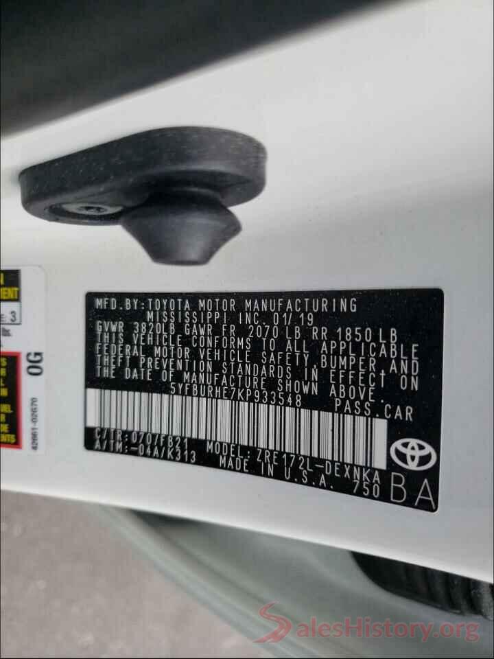 5YFBURHE7KP933548 2019 TOYOTA COROLLA