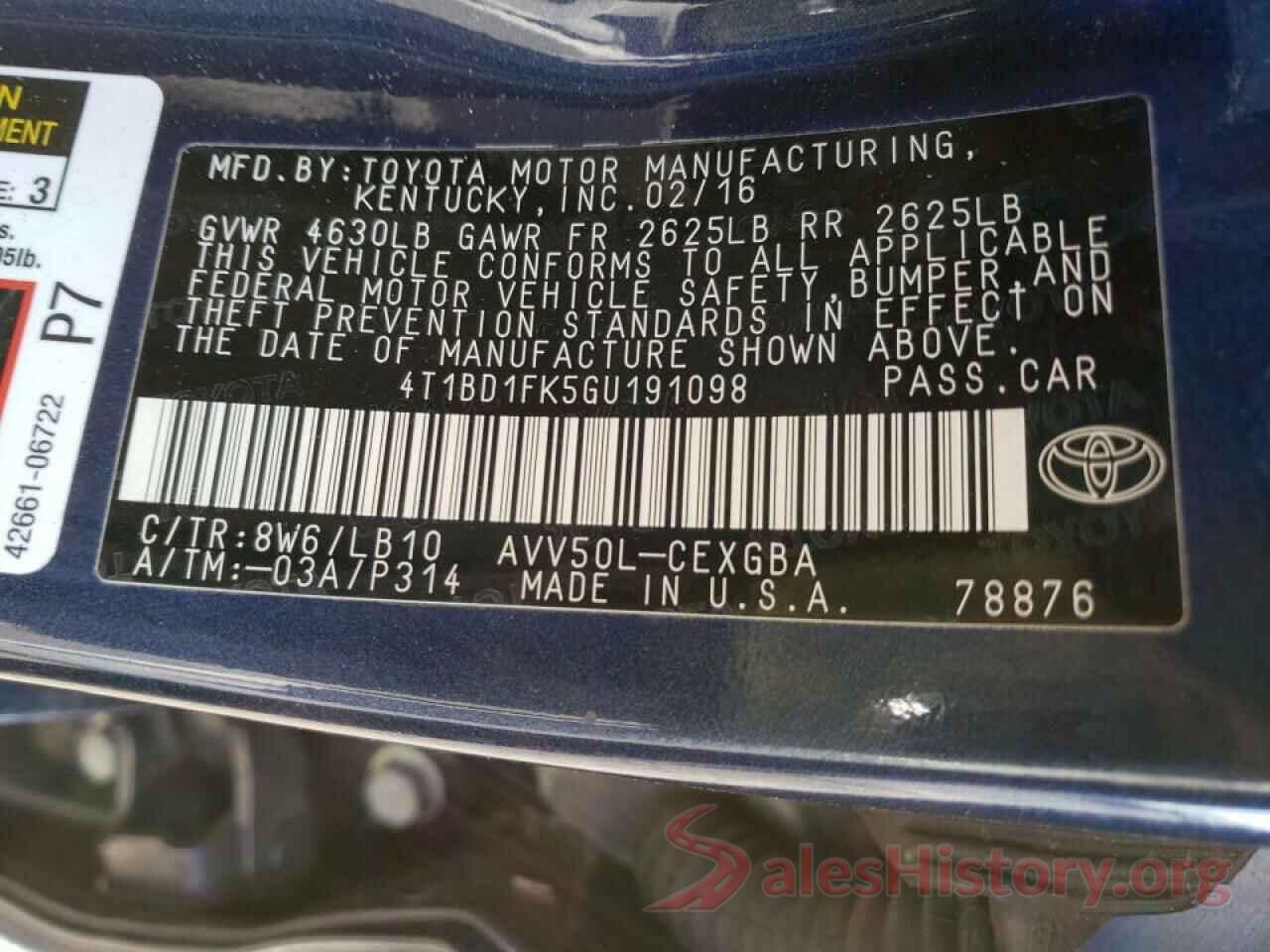 4T1BD1FK5GU191098 2016 TOYOTA CAMRY