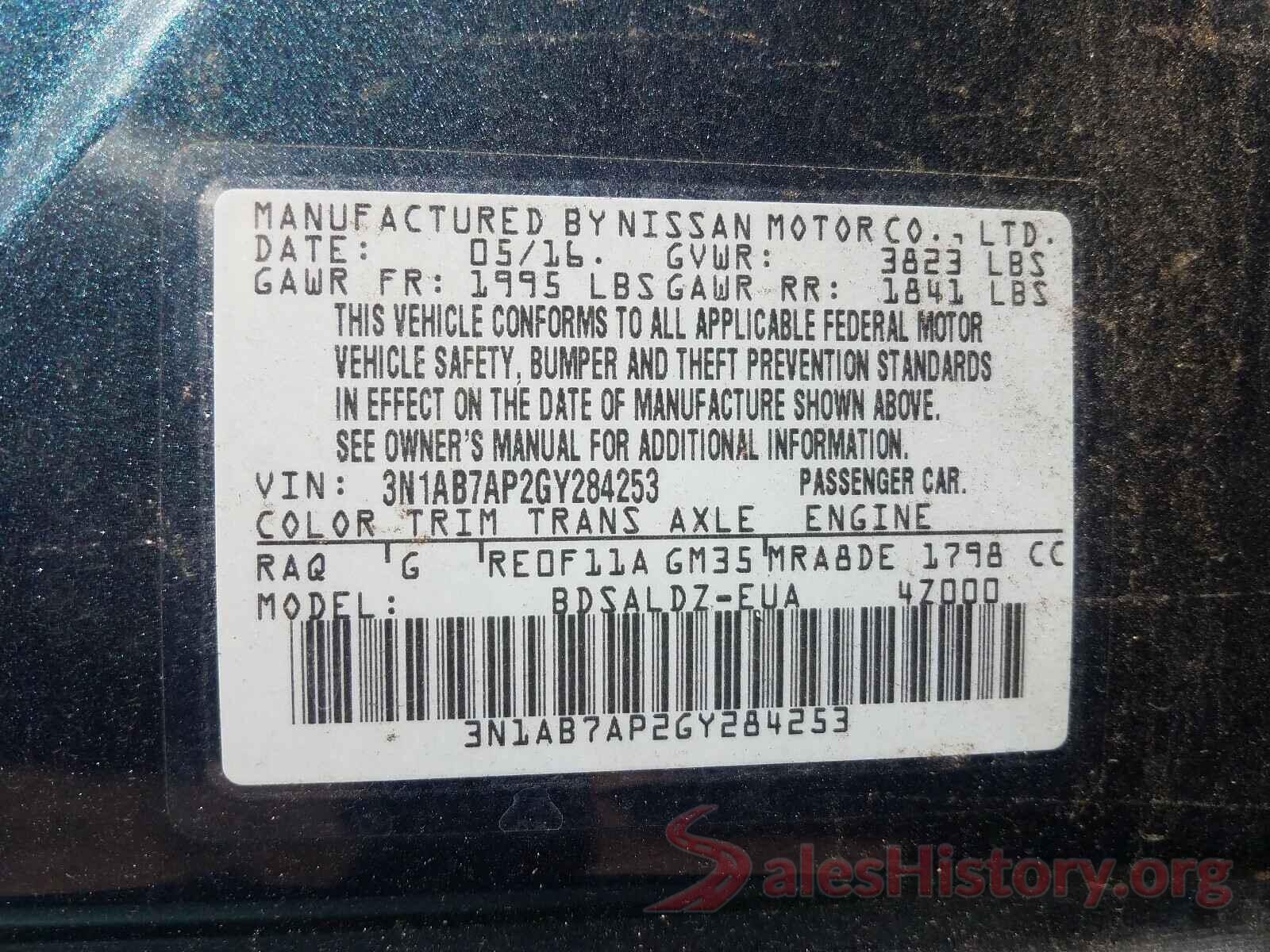 3N1AB7AP2GY284253 2016 NISSAN SENTRA