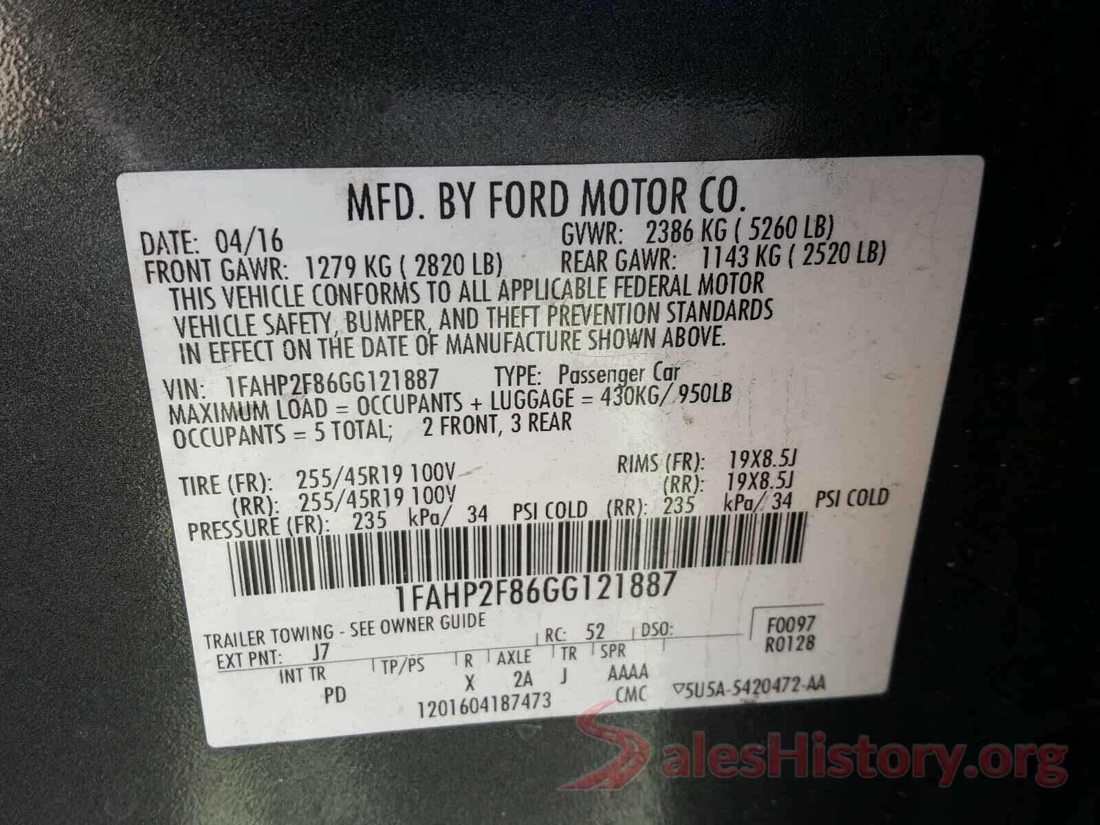 1FAHP2F86GG121887 2016 FORD TAURUS