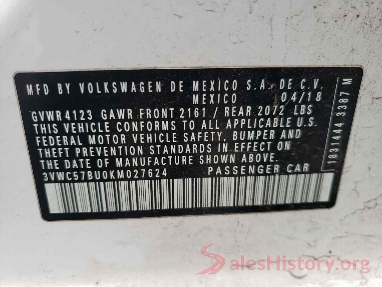 3VWC57BU0KM027624 2019 VOLKSWAGEN JETTA