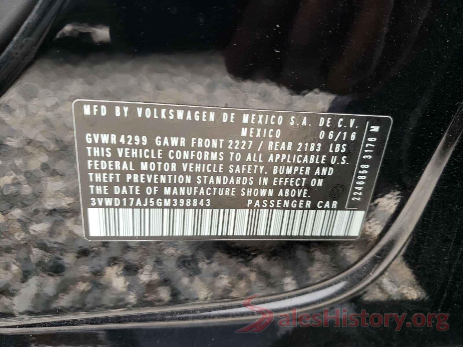 3VWD17AJ5GM398843 2016 VOLKSWAGEN JETTA