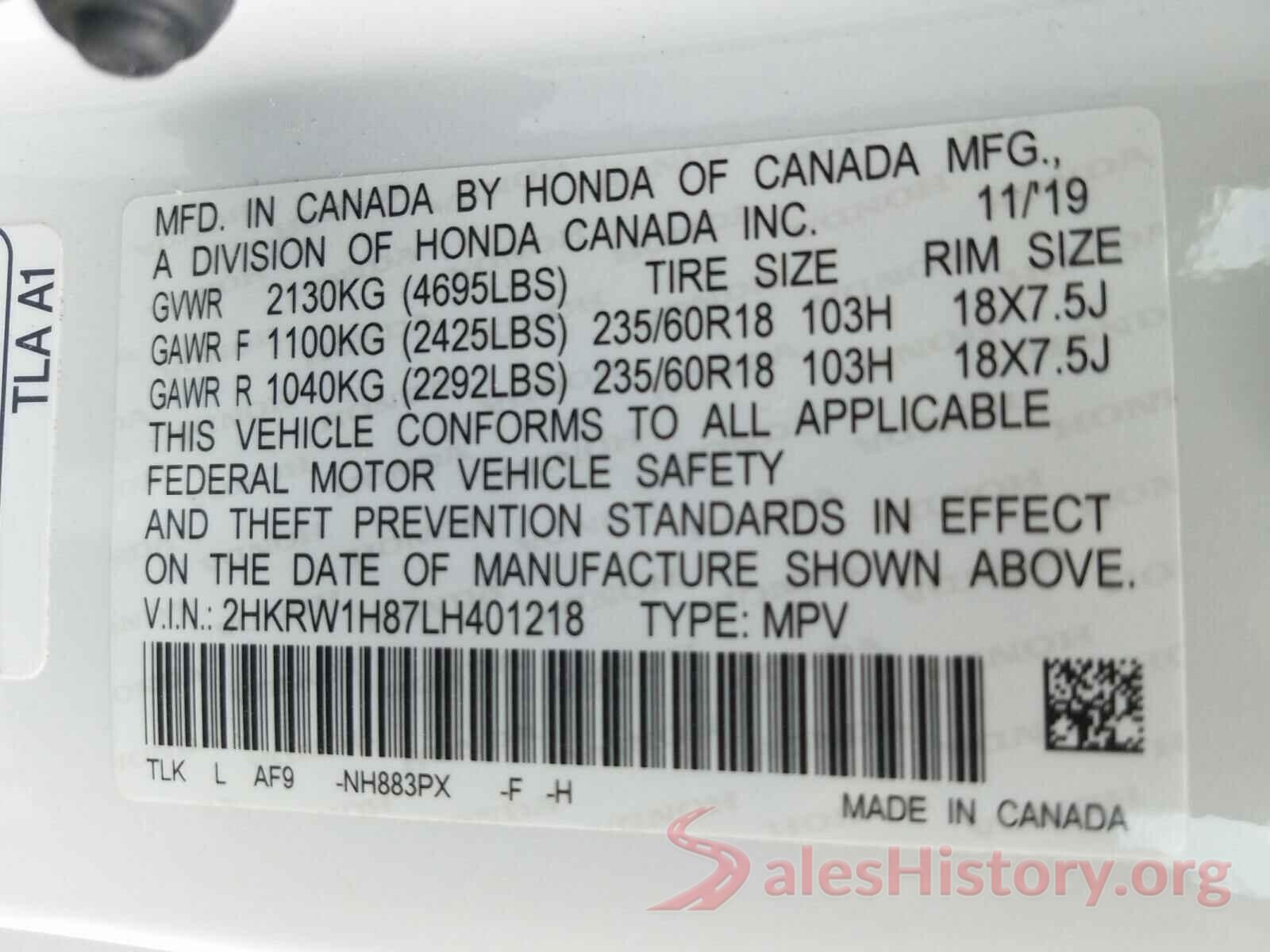 2HKRW1H87LH401218 2020 HONDA CRV