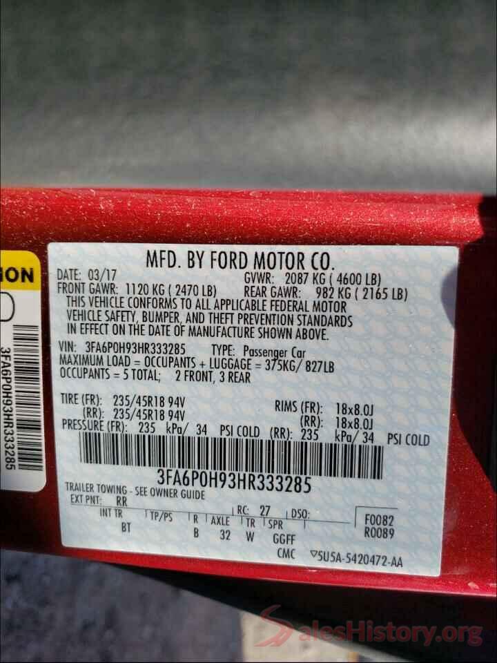 3FA6P0H93HR333285 2017 FORD FUSION