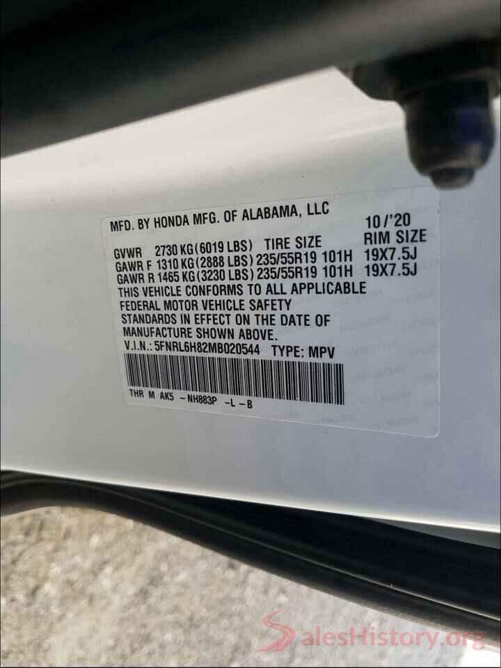 5FNRL6H82MB020544 2021 HONDA ODYSSEY