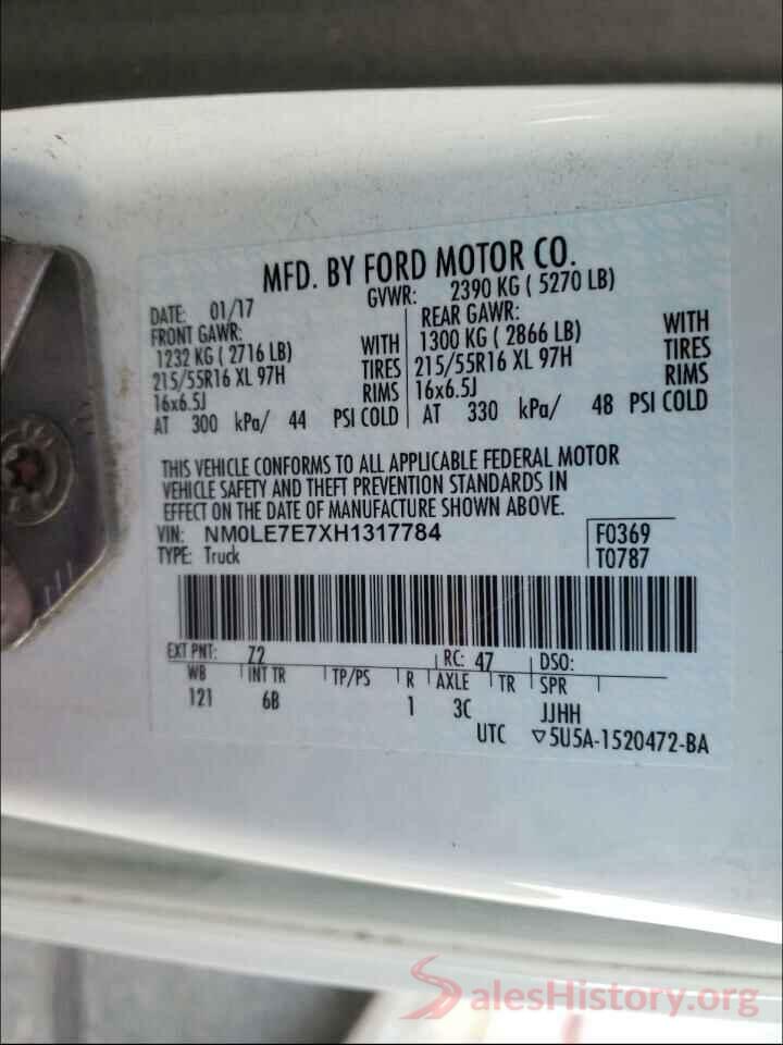 NM0LE7E7XH1317784 2017 FORD TRANSIT CO