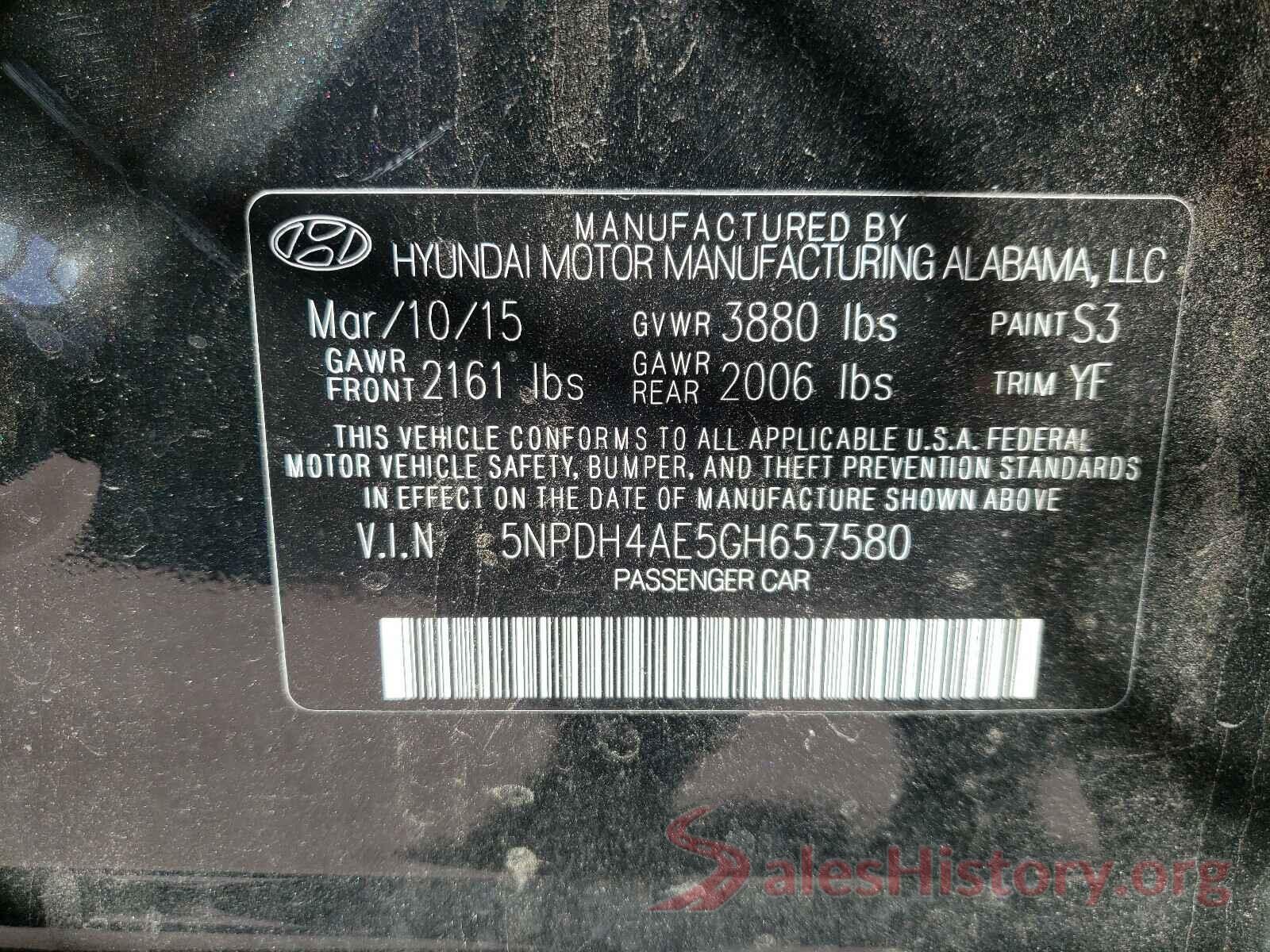 5NPDH4AE5GH657580 2016 HYUNDAI ELANTRA