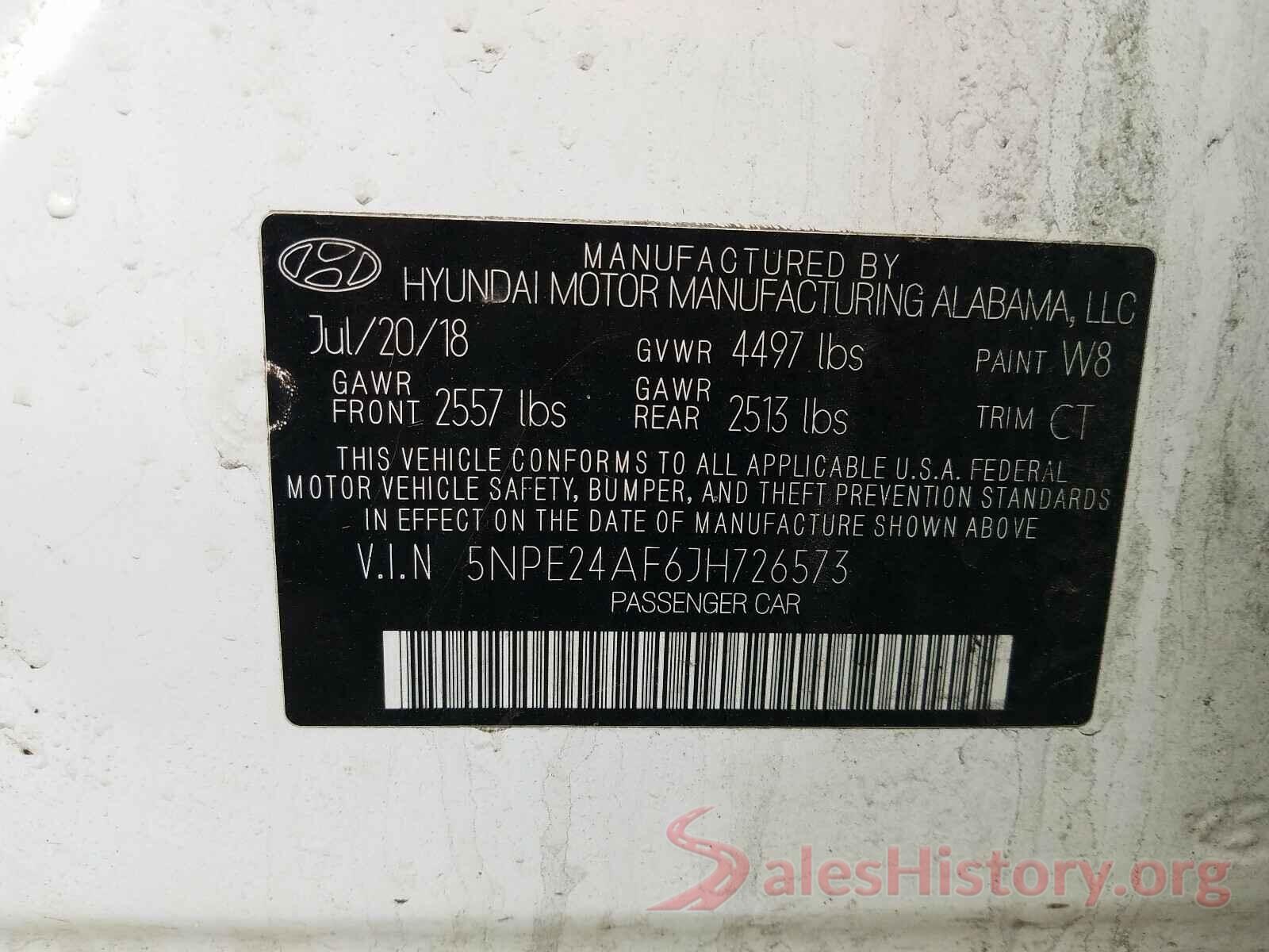 5NPE24AF6JH726573 2018 HYUNDAI SONATA