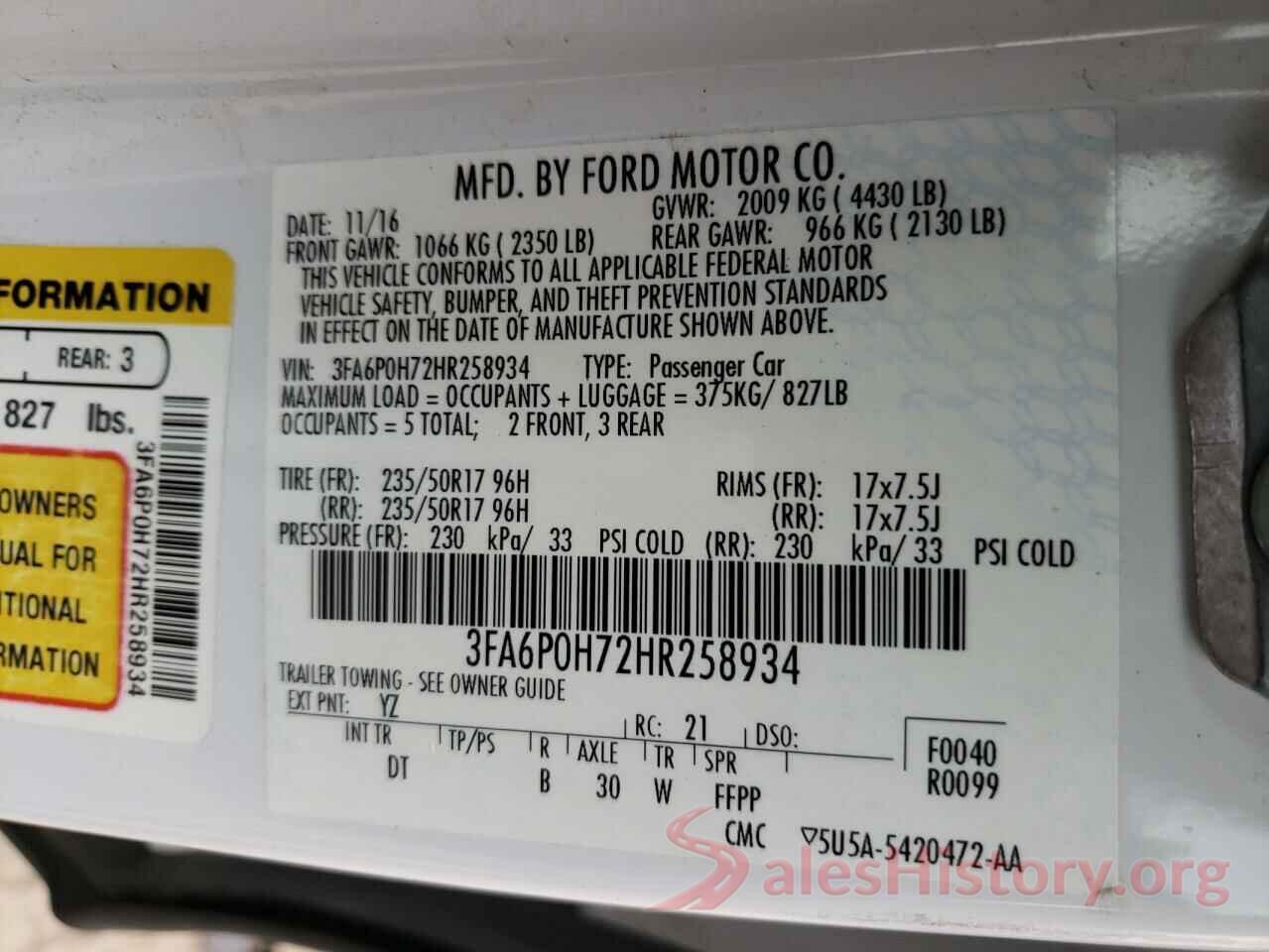 3FA6P0H72HR258934 2017 FORD FUSION