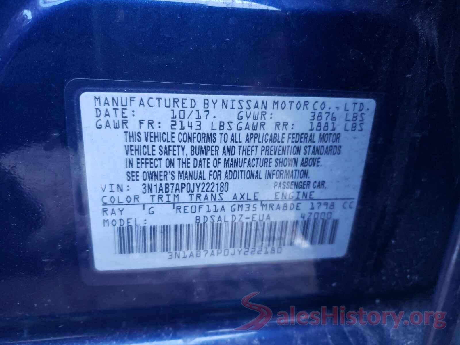 3N1AB7AP0JY222180 2018 NISSAN SENTRA