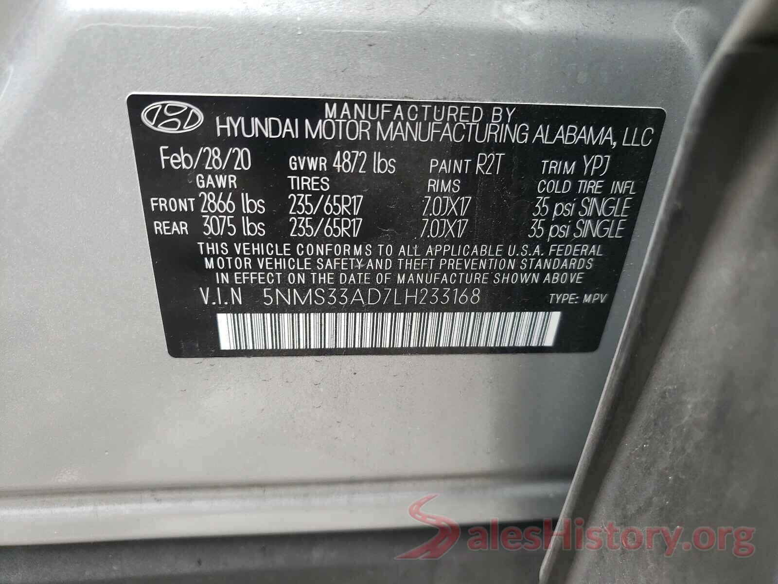 5NMS33AD7LH233168 2020 HYUNDAI SANTA FE