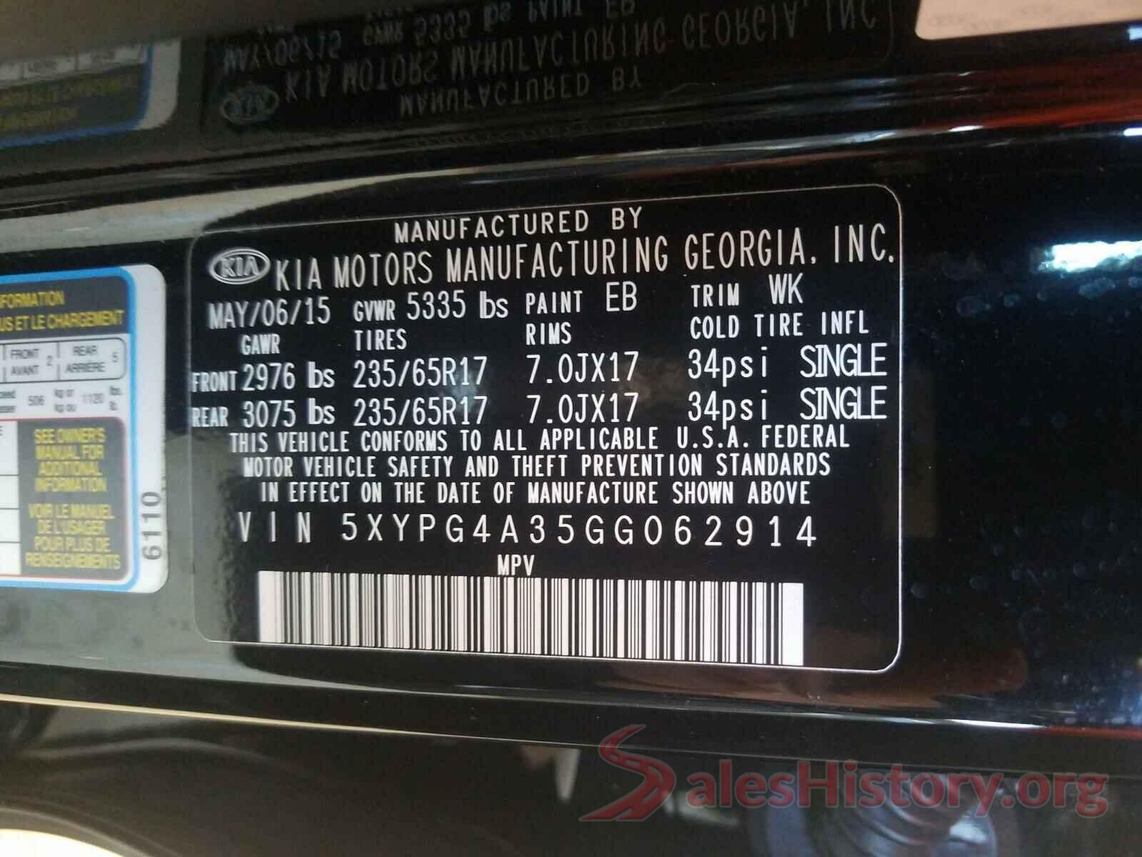 5XYPG4A35GG062914 2016 KIA SORENTO