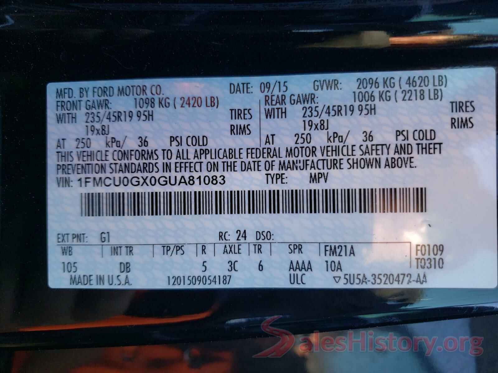 1FMCU0GX0GUA81083 2016 FORD ESCAPE