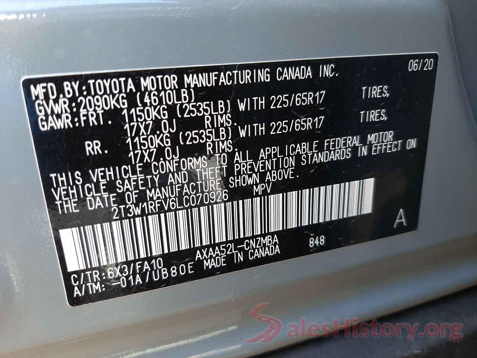 2T3W1RFV6LC070926 2020 TOYOTA RAV4