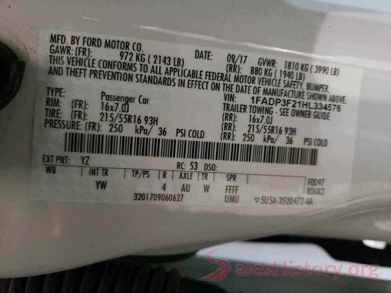 1FADP3F21HL334576 2017 FORD FOCUS