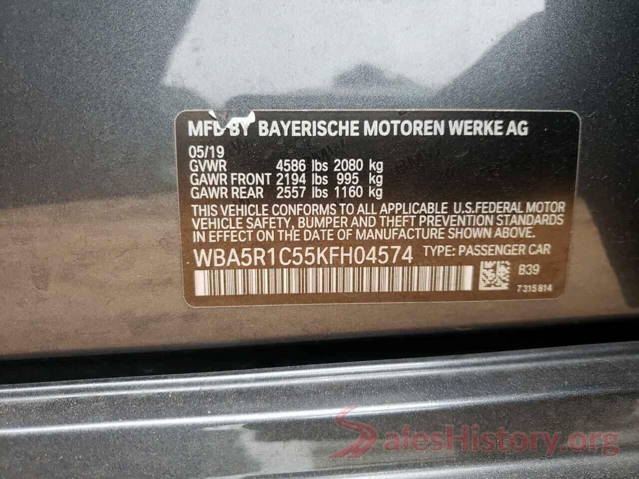 WBA5R1C55KFH04574 2019 BMW 3 SERIES