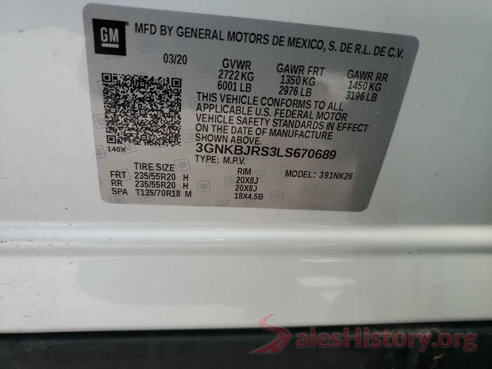 3GNKBJRS3LS670689 2020 CHEVROLET BLAZER