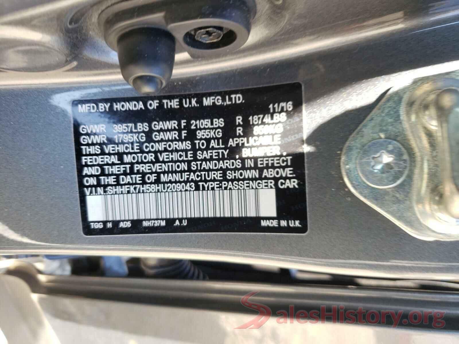 SHHFK7H58HU209043 2017 HONDA CIVIC