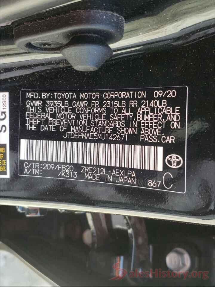 JTDEPMAE5MJ142671 2021 TOYOTA COROLLA