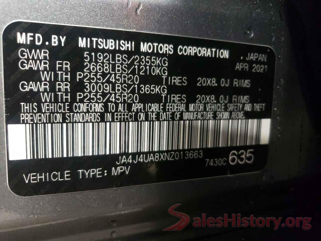 JA4J4UA8XNZ013663 2022 MITSUBISHI OUTLANDER