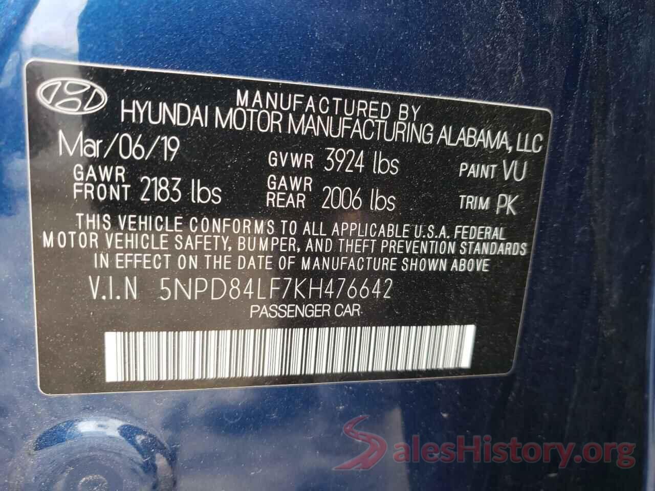 5NPD84LF7KH476642 2019 HYUNDAI ELANTRA