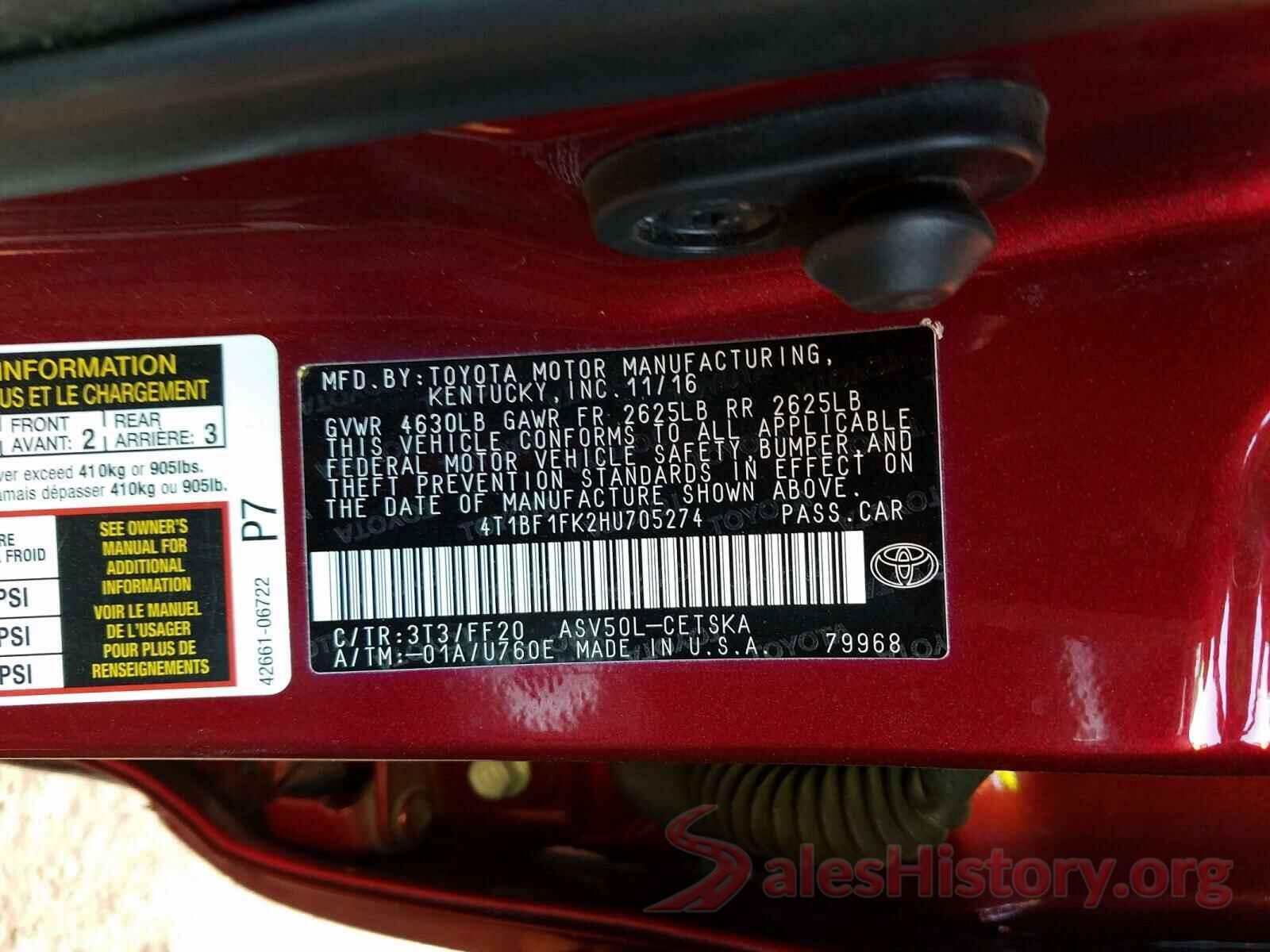 4T1BF1FK2HU705274 2017 TOYOTA CAMRY