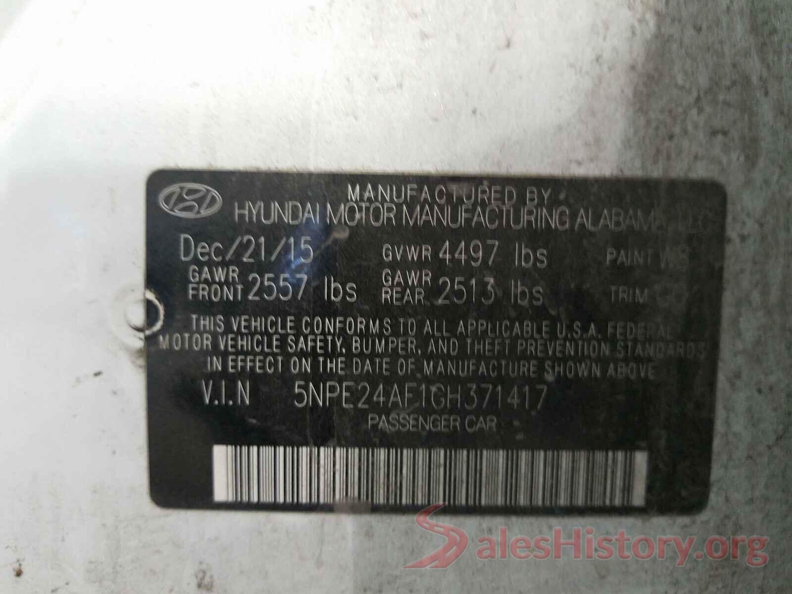 5NPE24AF1GH371417 2016 HYUNDAI SONATA