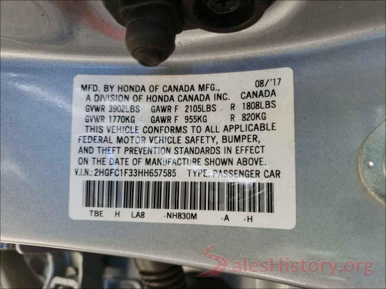 2HGFC1F33HH657585 2017 HONDA CIVIC