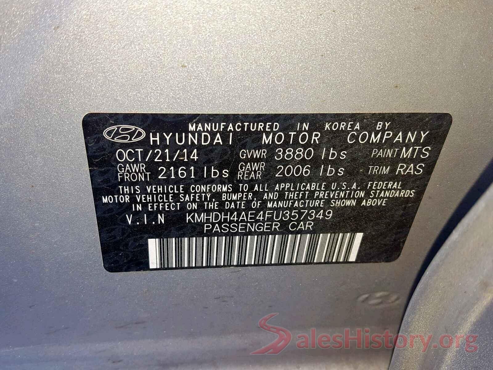 KMHDH4AE4FU357349 2015 HYUNDAI ELANTRA