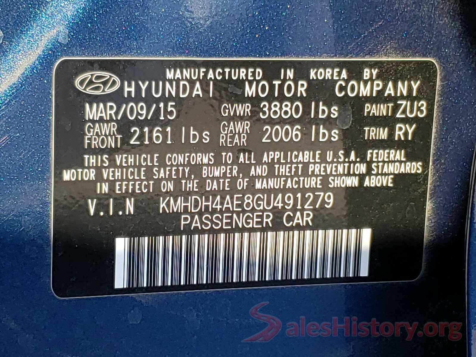 KMHDH4AE8GU491279 2016 HYUNDAI ELANTRA