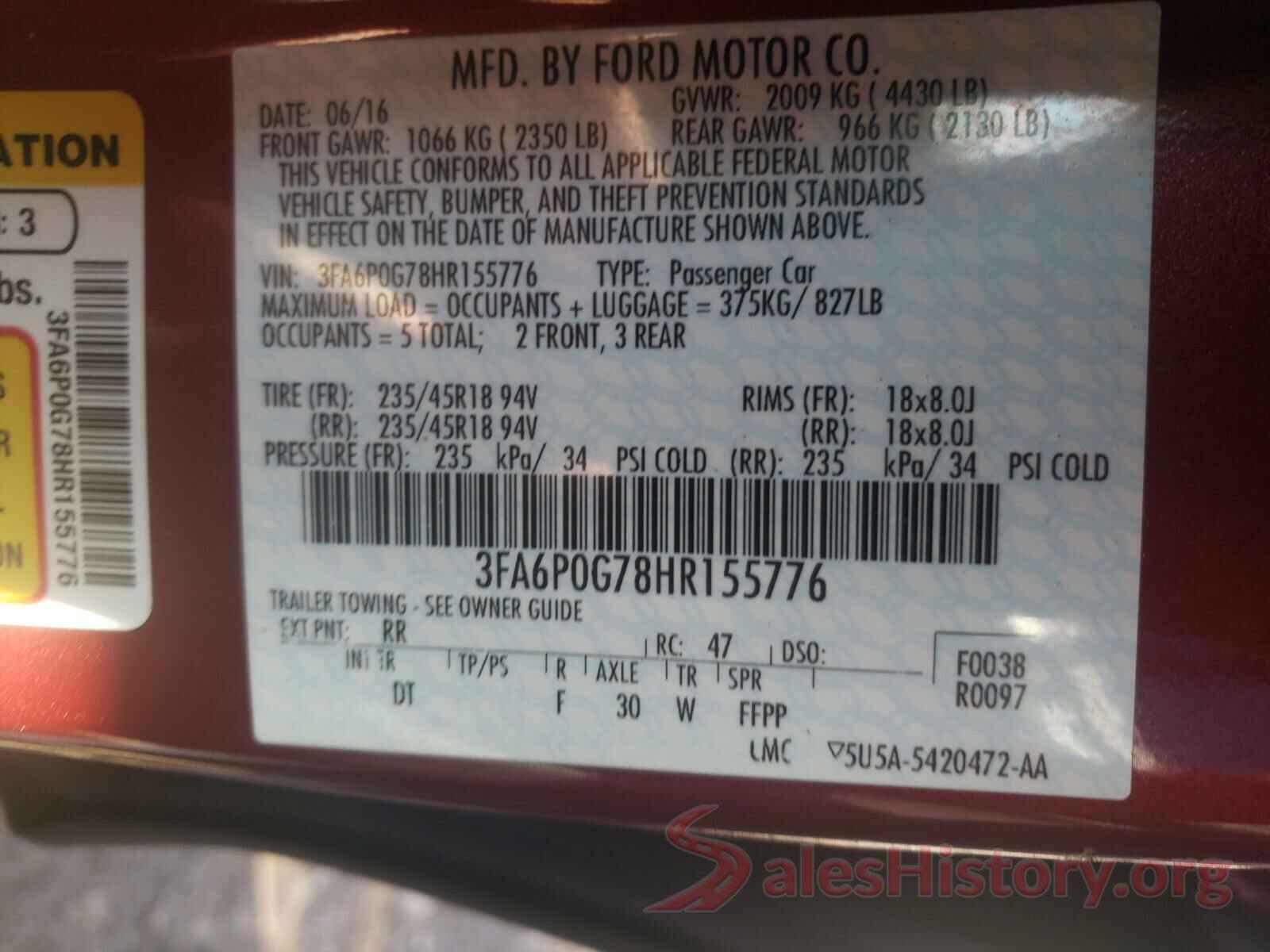 3FA6P0G78HR155776 2017 FORD FUSION