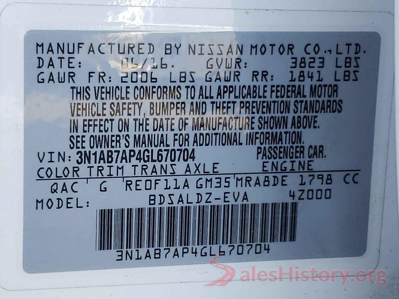 3N1AB7AP4GL670704 2016 NISSAN SENTRA