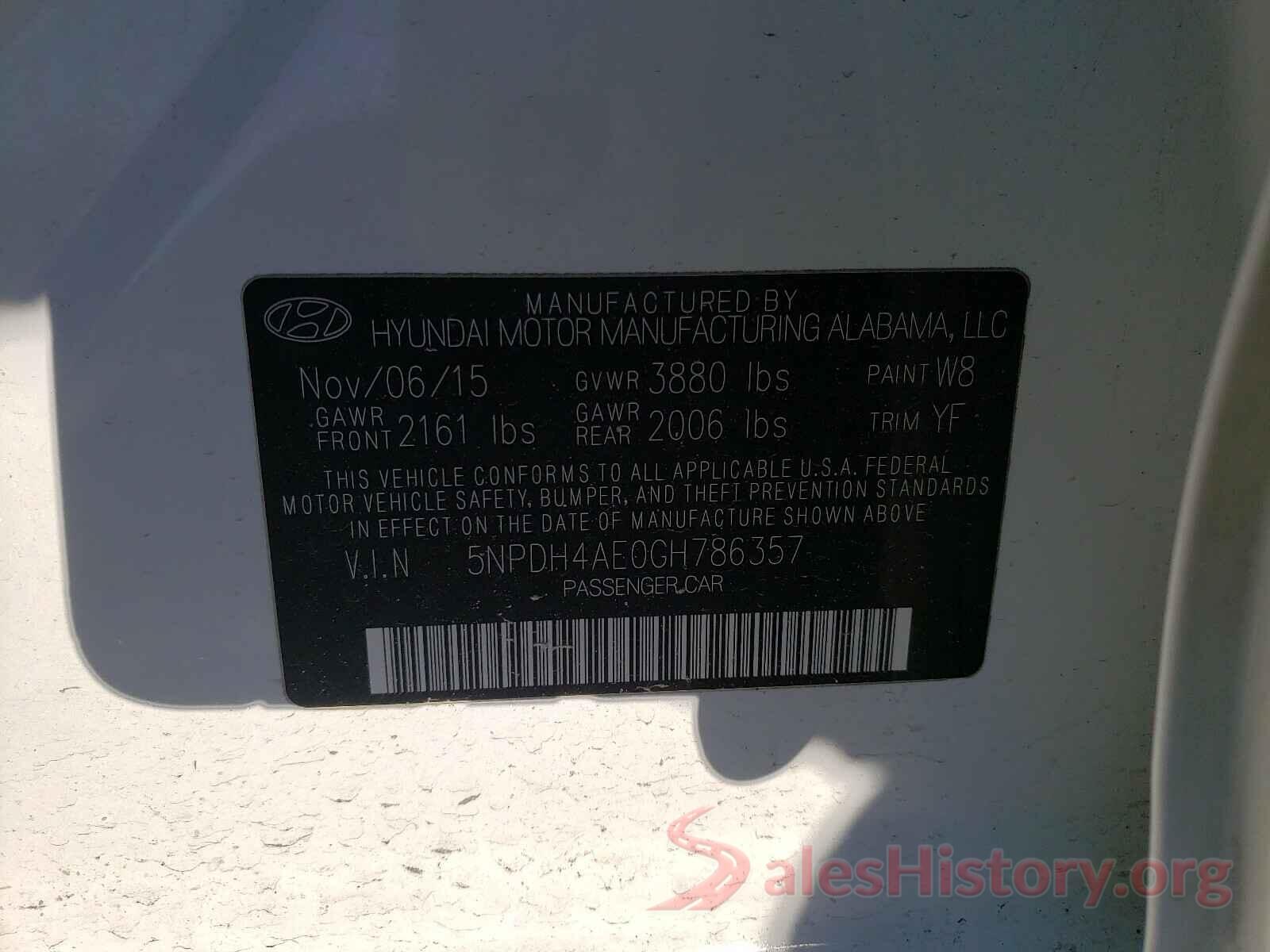 5NPDH4AE0GH786357 2016 HYUNDAI ELANTRA