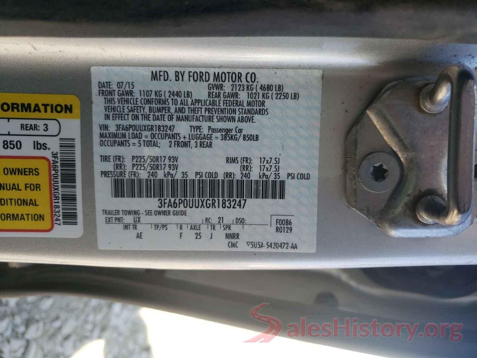 3FA6P0UUXGR183247 2016 FORD FUSION