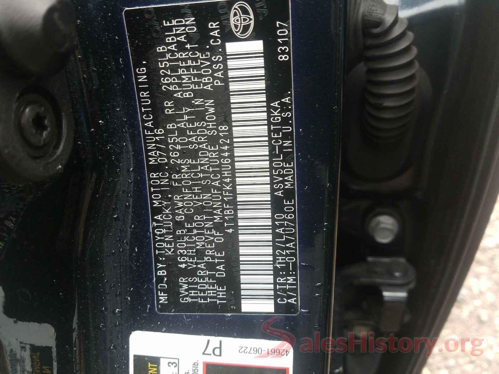 4T1BF1FK4HU644218 2017 TOYOTA CAMRY