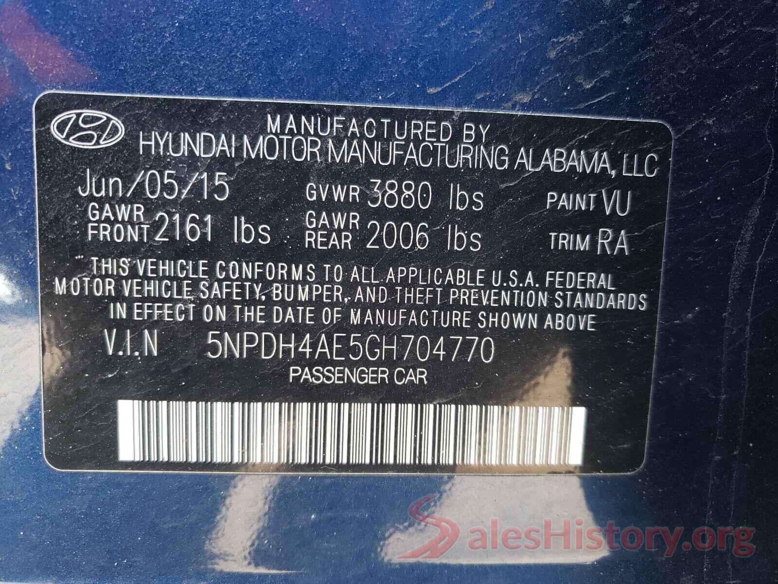 5NPDH4AE5GH704770 2016 HYUNDAI ELANTRA