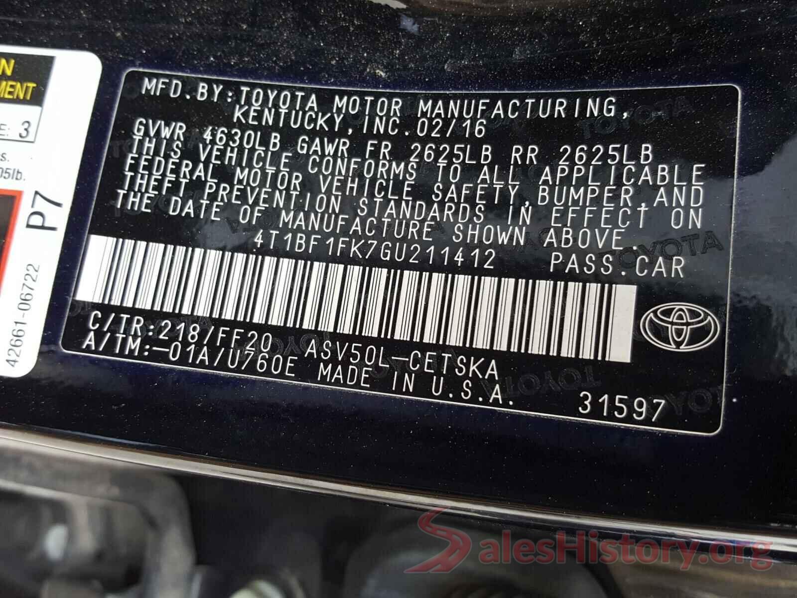 4T1BF1FK7GU211412 2016 TOYOTA CAMRY