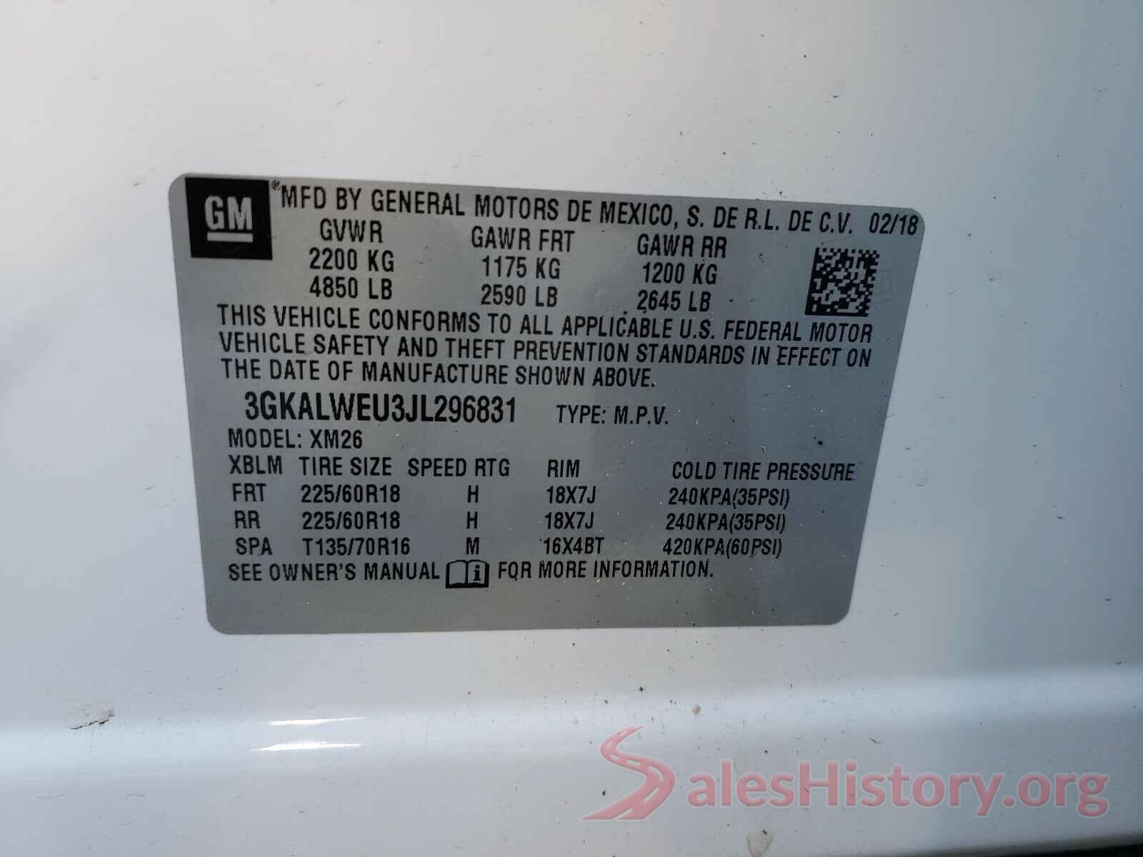 3GKALWEU3JL296831 2018 GMC TERRAIN