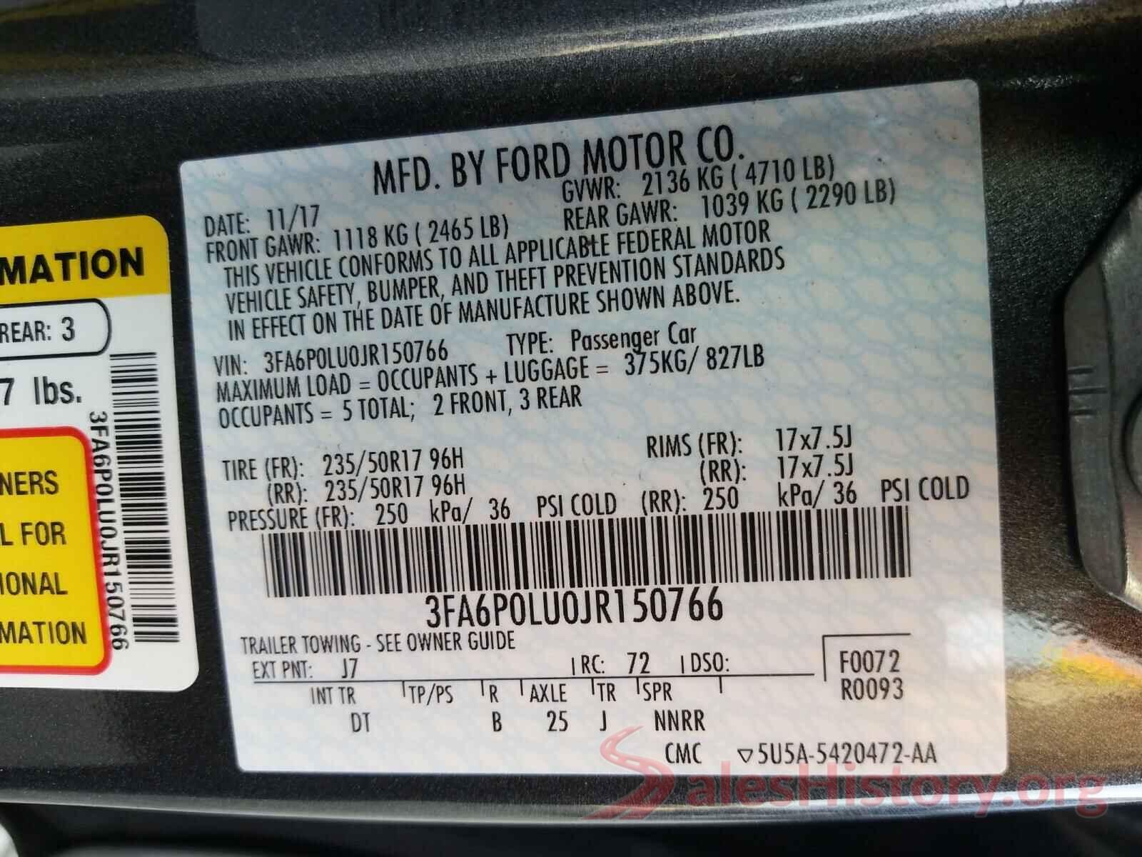 3FA6P0LU0JR150766 2018 FORD FUSION