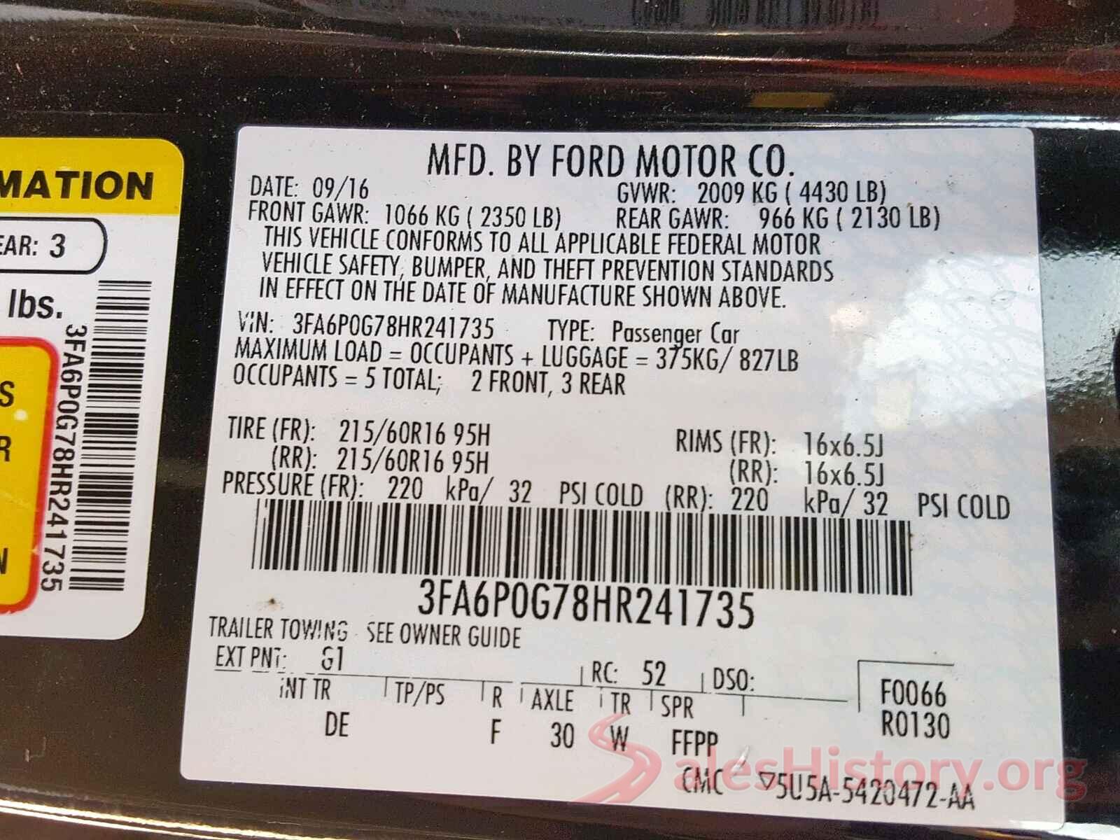 3FA6P0G78HR241735 2017 FORD FUSION