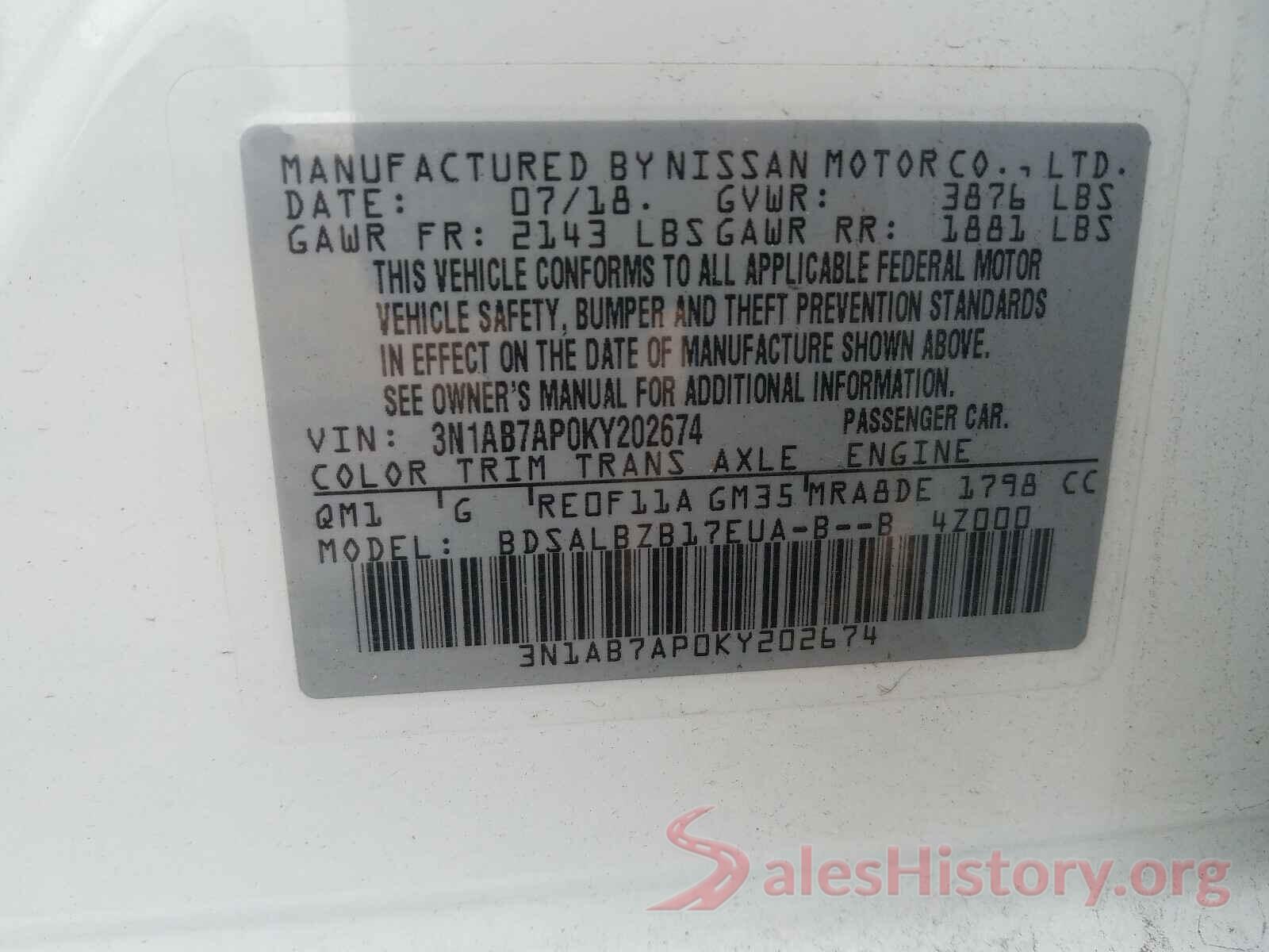 3N1AB7AP0KY202674 2019 NISSAN SENTRA