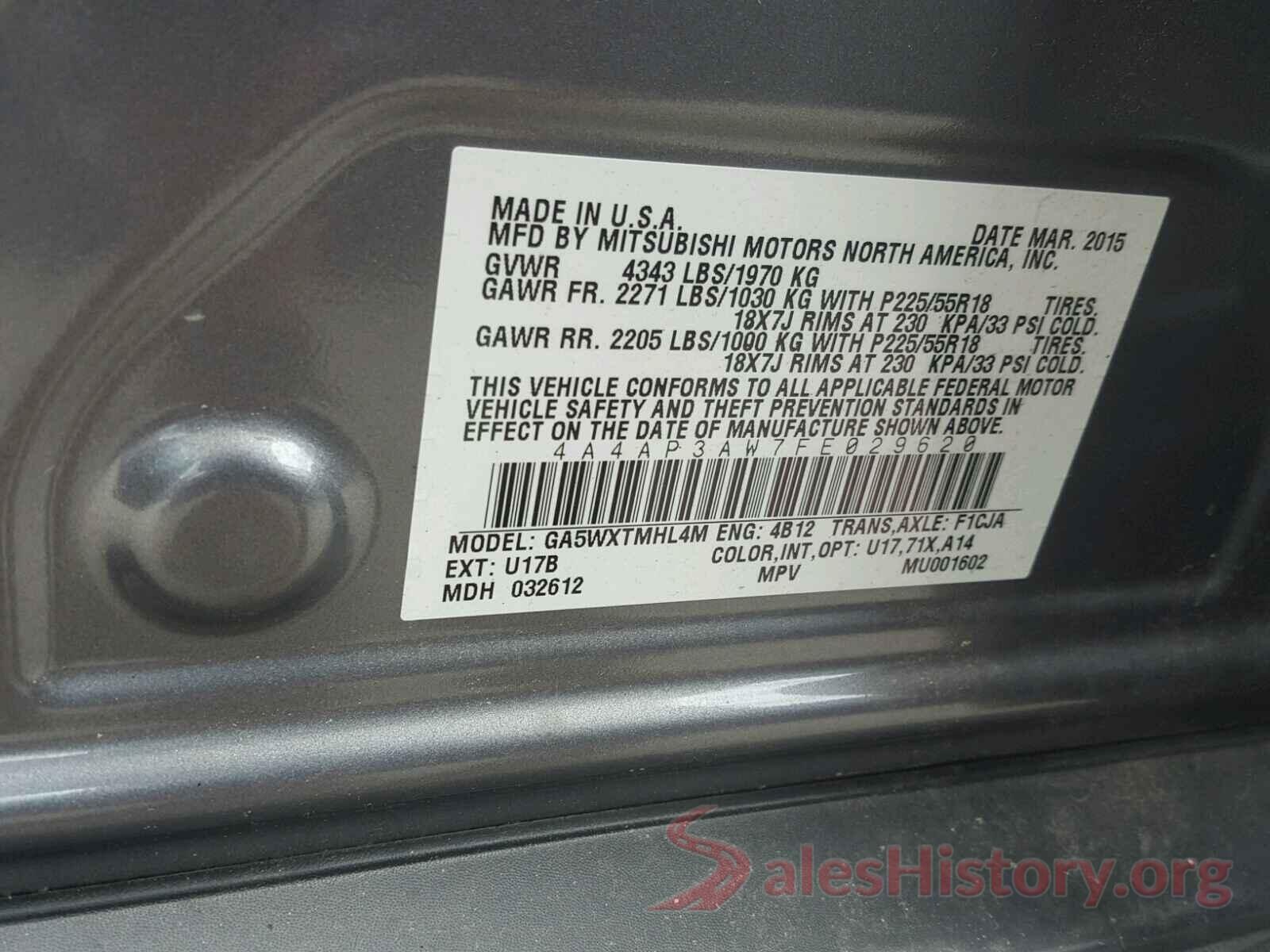 4A4AP3AW7FE029620 2015 MITSUBISHI OUTLANDER