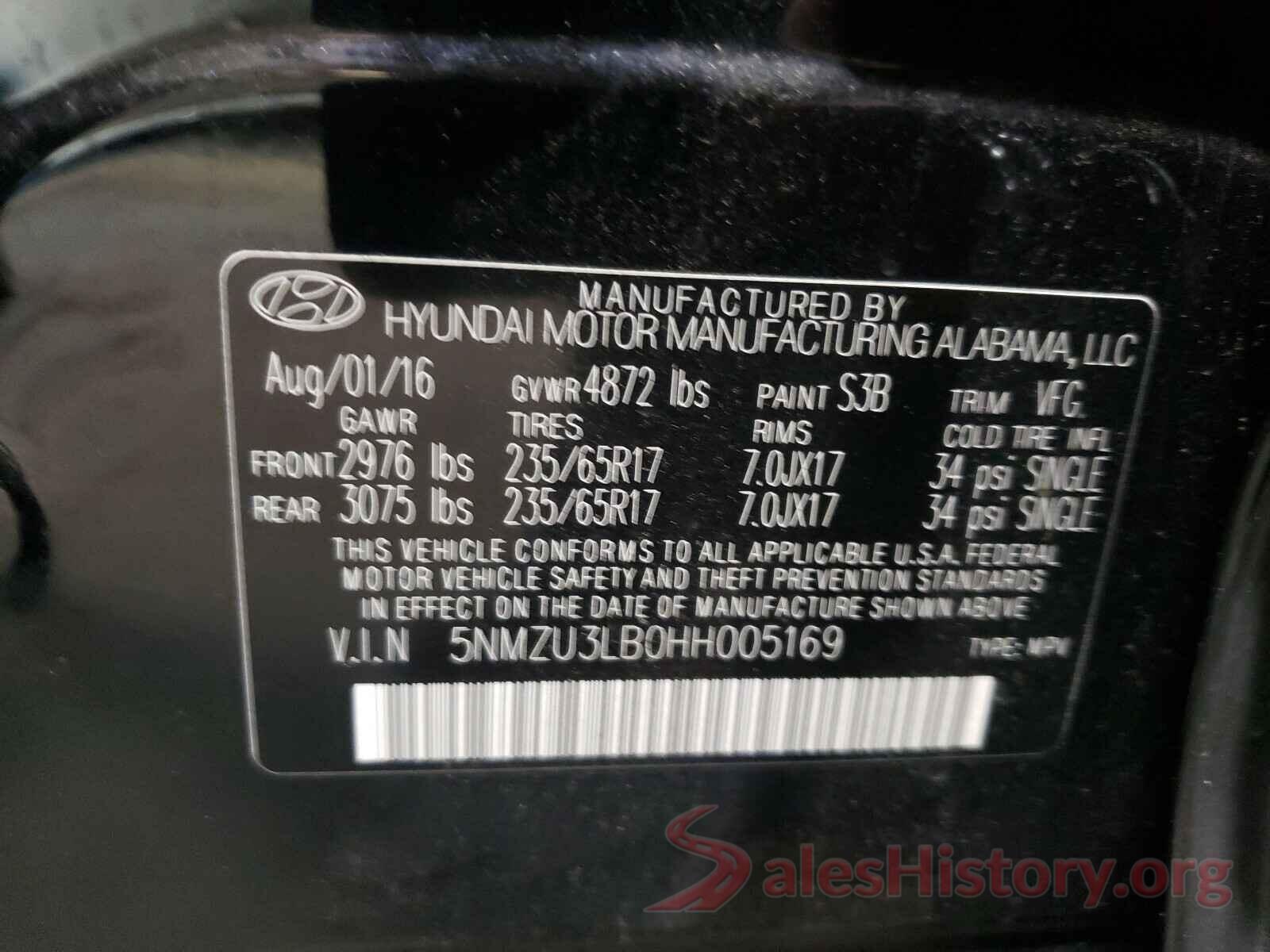 5NMZU3LB0HH005169 2017 HYUNDAI SANTA FE