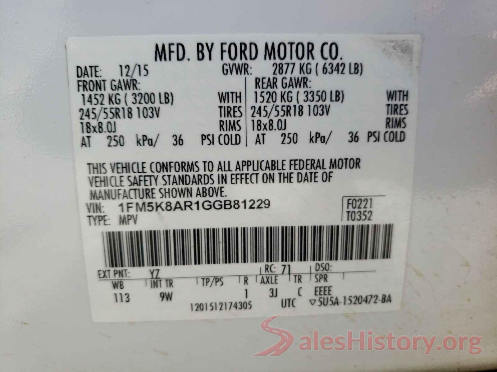 1FM5K8AR1GGB81229 2016 FORD EXPLORER