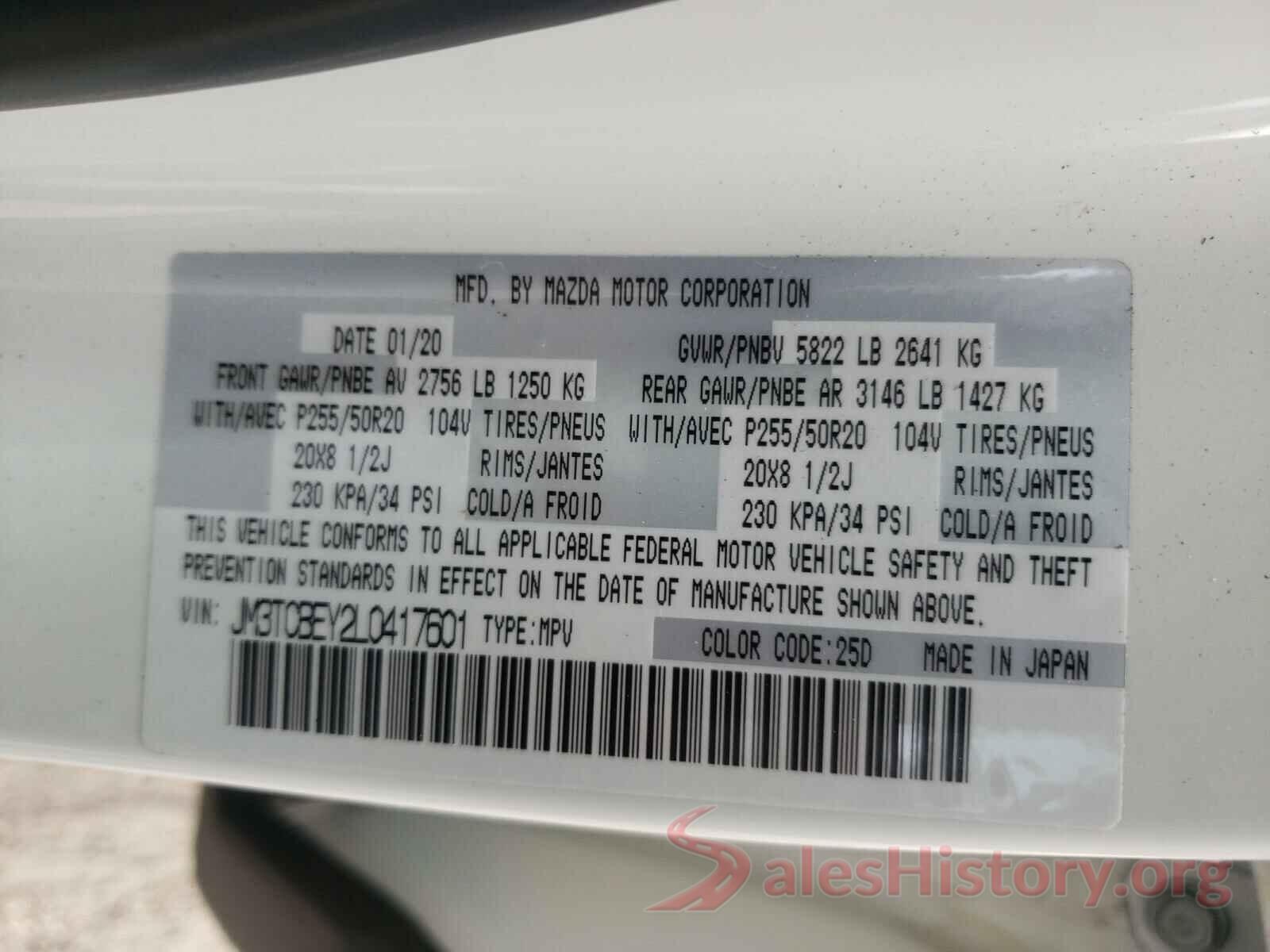 JM3TCBEY2L0417601 2020 MAZDA CX-9