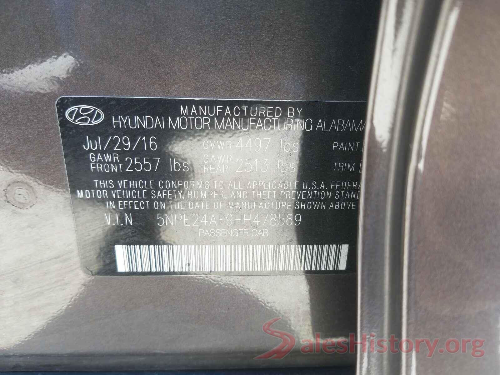 5NPE24AF9HH478569 2017 HYUNDAI SONATA