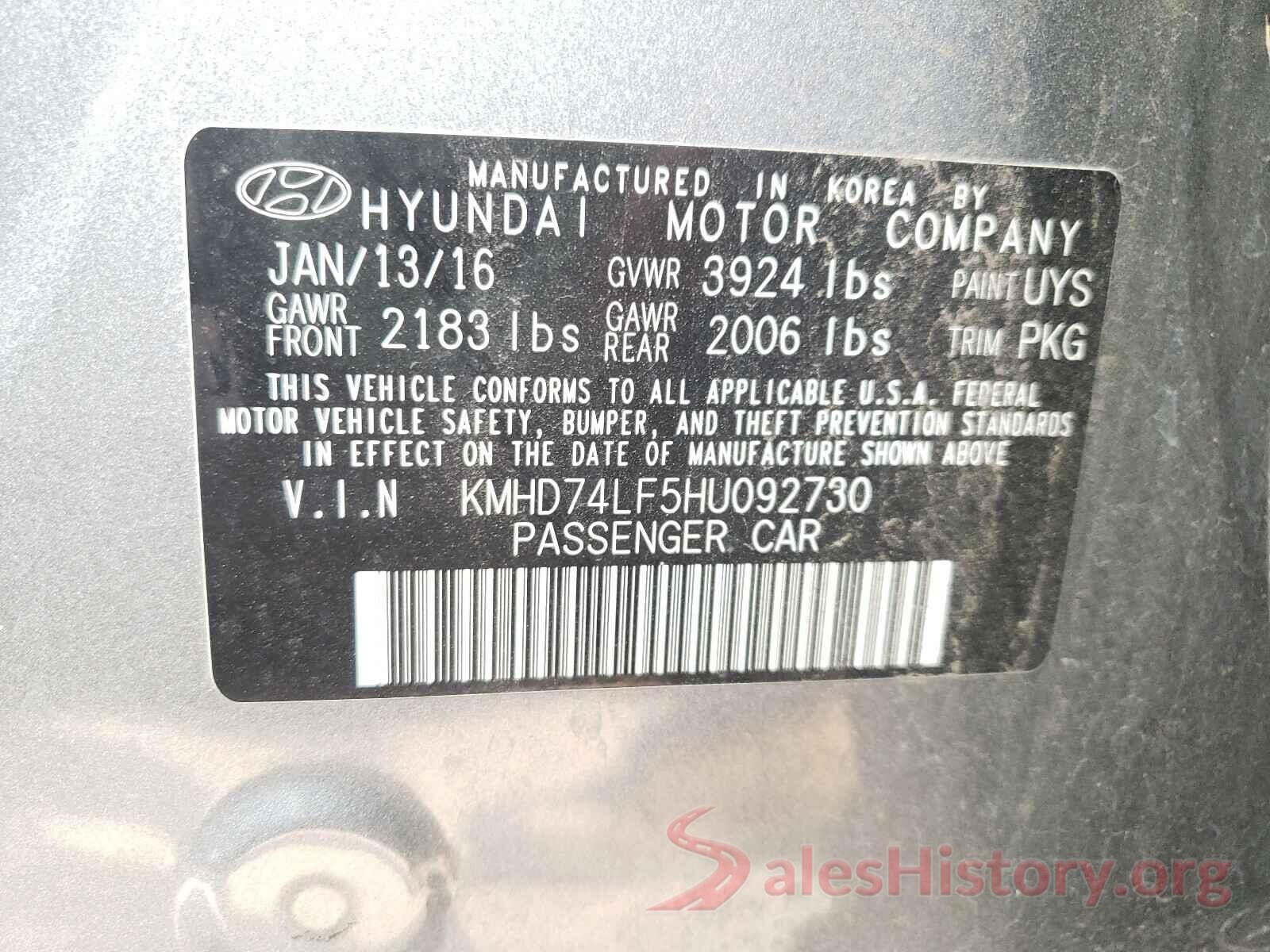 KMHD74LF5HU092730 2017 HYUNDAI ELANTRA