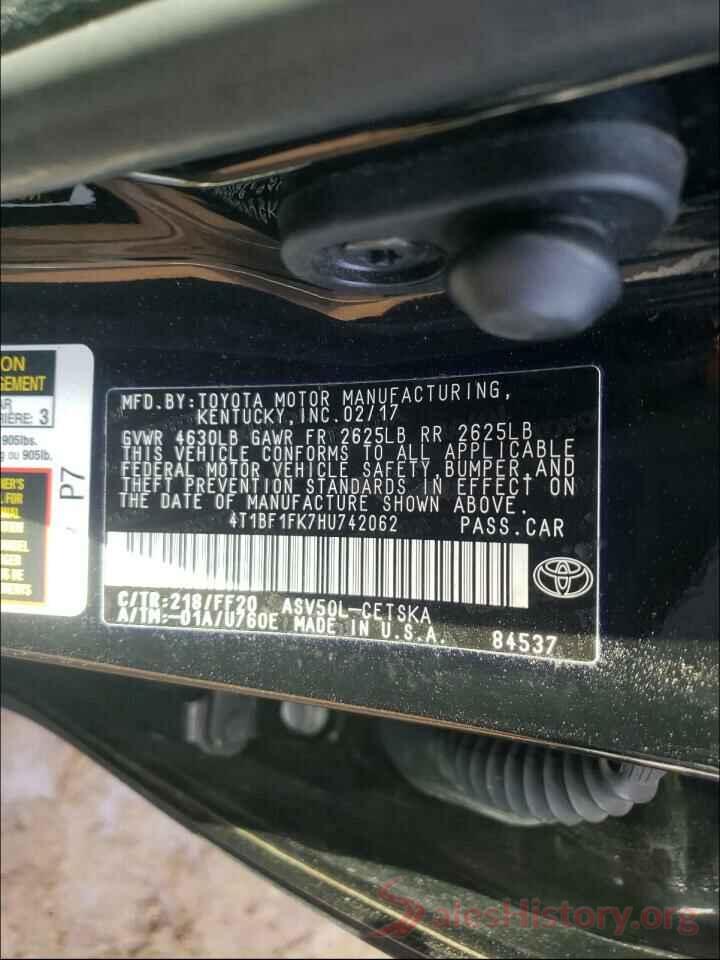 4T1BF1FK7HU742062 2017 TOYOTA CAMRY