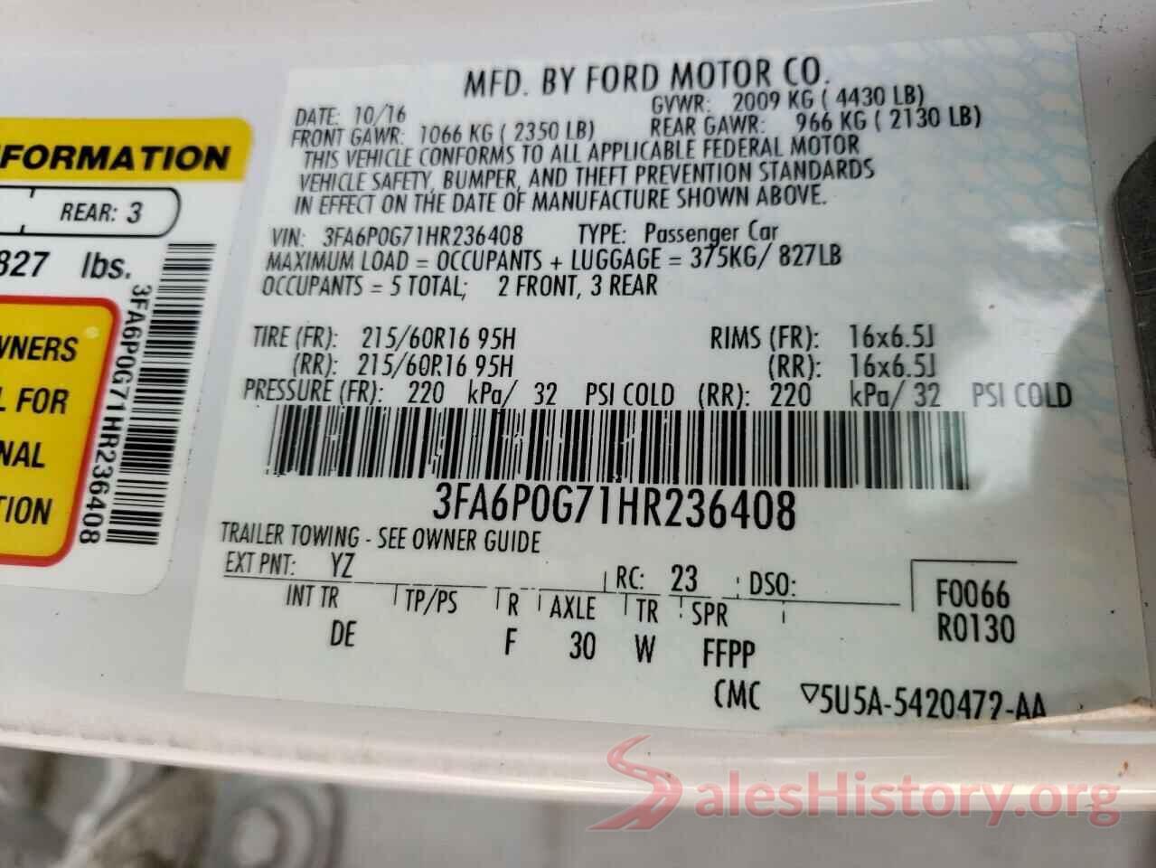 3FA6P0G71HR236408 2017 FORD FUSION