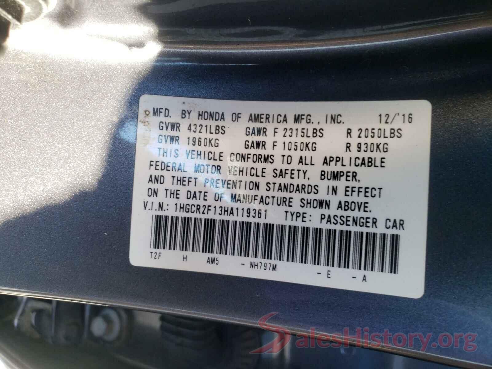 1HGCR2F13HA119361 2017 HONDA ACCORD